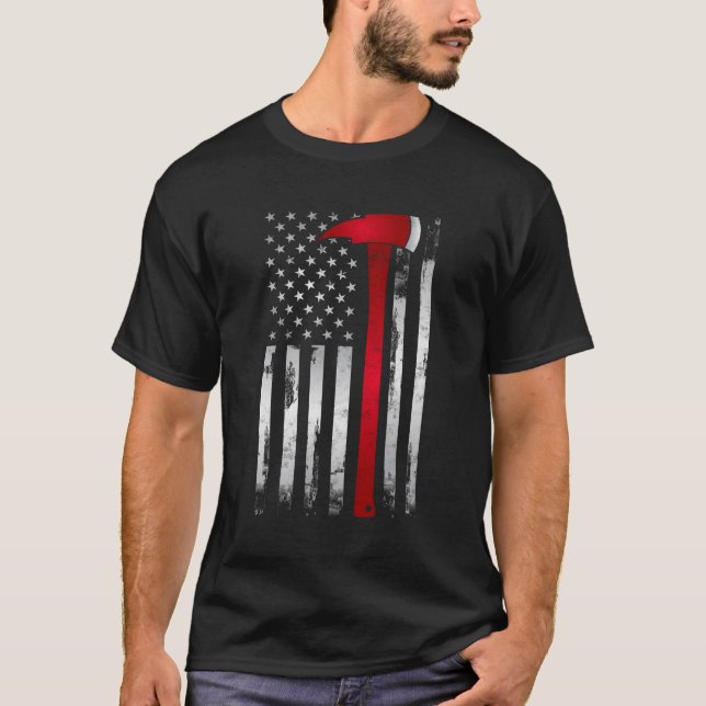Camiseta Fire Thin Red Line American Flag Ax Para Luta Cont (Frente)
