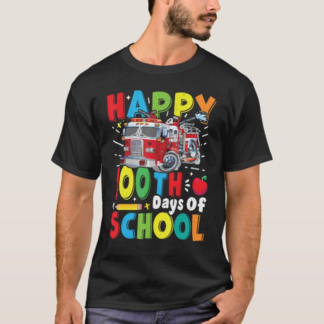Camiseta Fire Truck 100 Day of School Apparel for Teachers  (Frente)