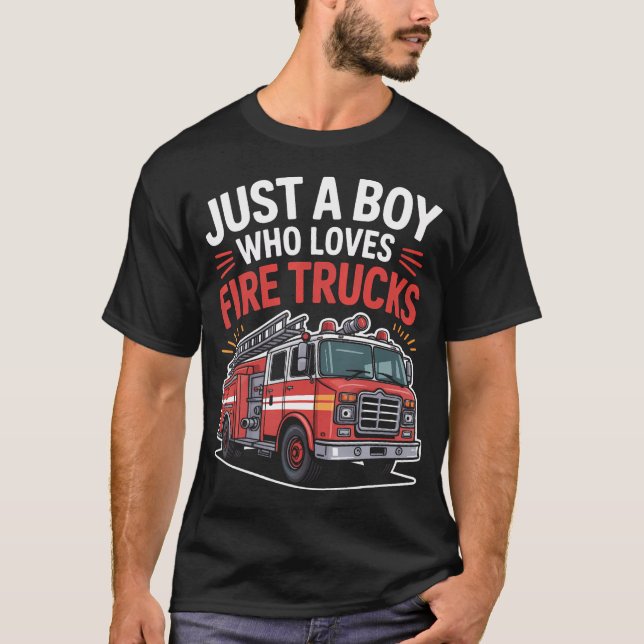 Camiseta Fire Truck Lover Just A Boy Who Loves Fire Trucks (Frente)