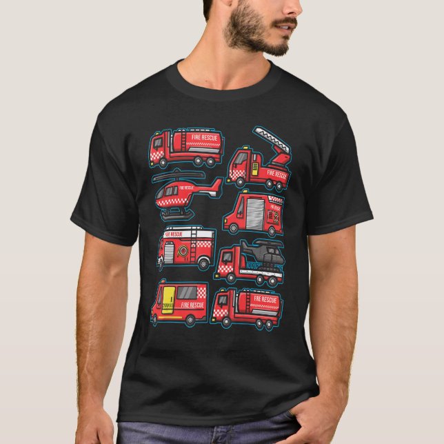 Camiseta Fire Truck Trucker trailer Ladder kids adults Men (Frente)