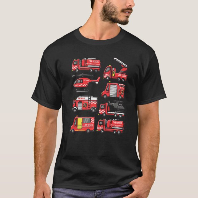 Camiseta Fire Truck Trucker trailer Ladder Toddler Kids Boy (Frente)