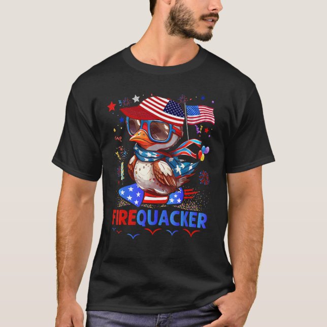 Camiseta Firecracker Duck 4th of July Patriotic Day Usa Fla (Frente)
