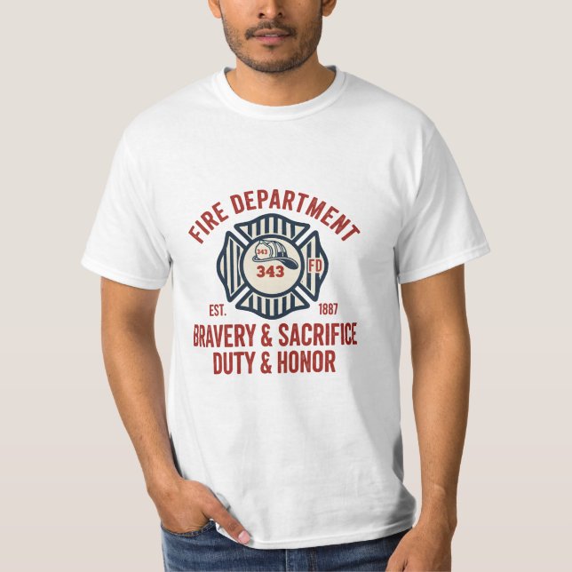 Camiseta Firefighter 343 Bravery Sacrifice Duty Honor  (Frente)