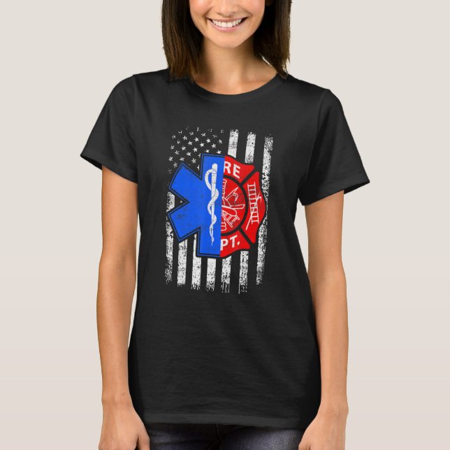 Camiseta Firefighter 4th of July USA Flag Firefighter Lover (Frente)
