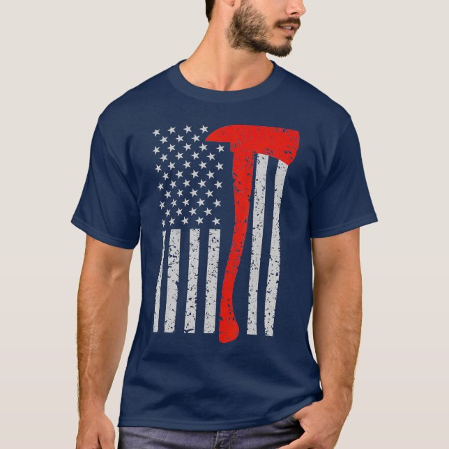 Camiseta Firefighter American Flag Axe T Shirt Thin Red (Frente)