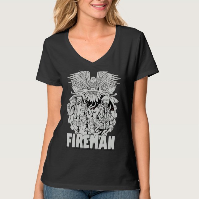 Camiseta Firefighter American Flag Eagle Fireman Womans Man (Frente)