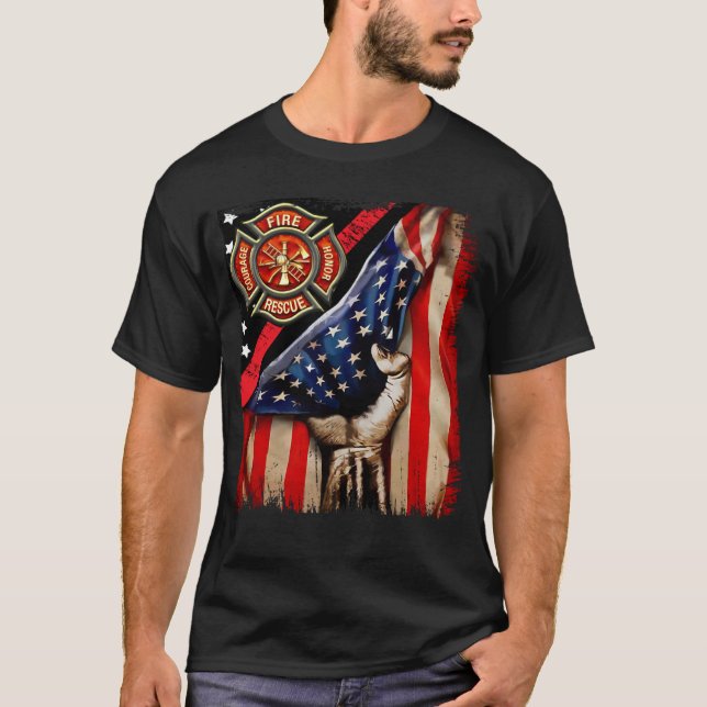 Camiseta Firefighter American Flag Firefighter Vibes Labor  (Frente)