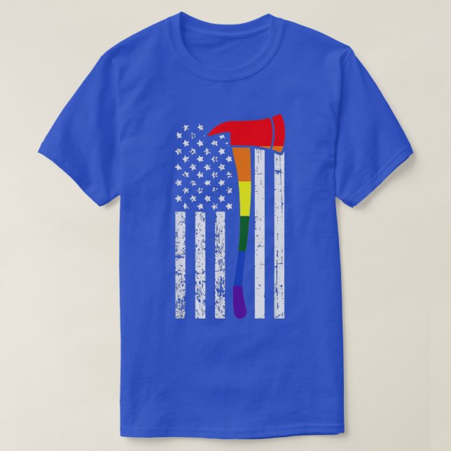 Camiseta Firefighter American Flag LGBTQ Gay Pride Flag Fir (Frente do Design)