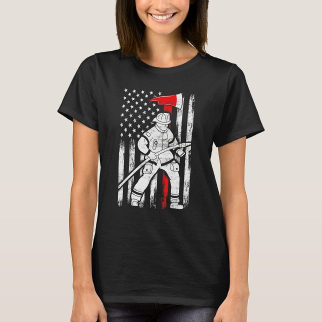 Camiseta Firefighter American Flag Patriotic US Fireman 4th (Frente)