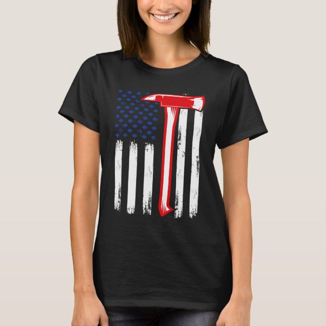Camiseta Firefighter American US flag red line Firefighter  (Frente)