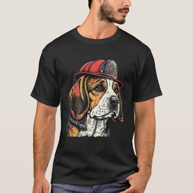 Camiseta FireFighter Beagle Dog For Beagle Dad Fire Fighter (Frente)