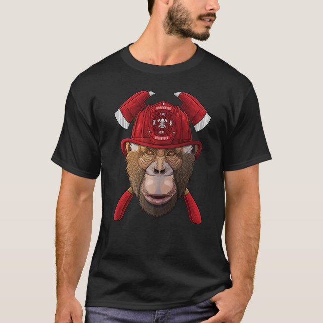 Camiseta Firefighter Chimpanzee Fireman Boys Kids Fire Resc (Frente)