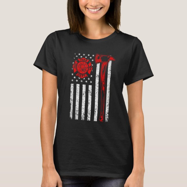 Camiseta Firefighter Fireman Patriotic US American Flag Fir (Frente)