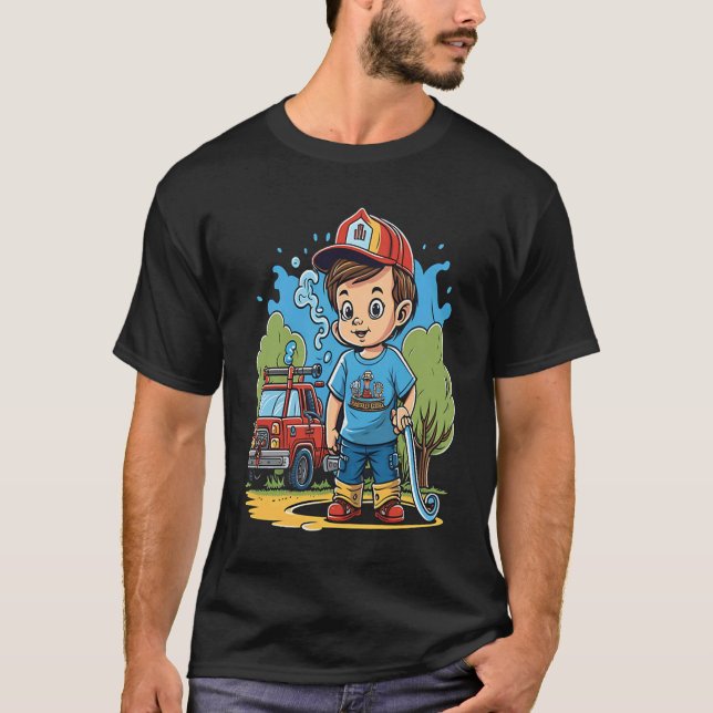 Camiseta Firefighter Kids Little Fireman Fire Hose Firetruc (Frente)
