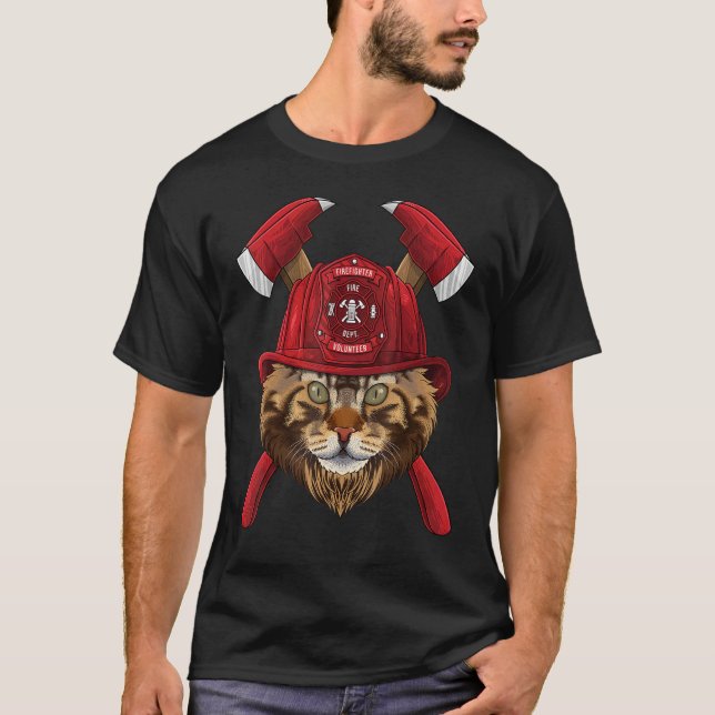 Camiseta Firefighter Maine Coon Fireman Boys Kids Fire Resc (Frente)
