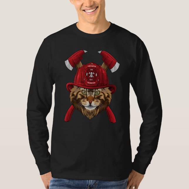 Camiseta Firefighter Maine Coon Fireman Boys Kids Fire Resc (Frente)