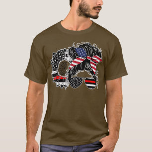 Camiseta Firefighter Messy Bun Mom Life Fireman Wife US FLa