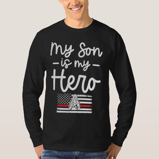 Camiseta Firefighter Mom  My Son is my Hero Thin Red Line F (Frente)