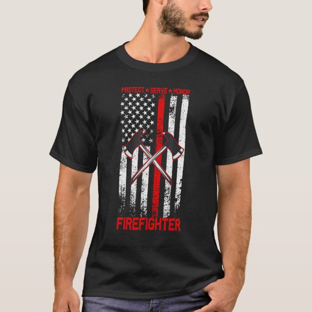 Camiseta Firefighter Protect Serve Honor Pick Axes Over US  (Frente)
