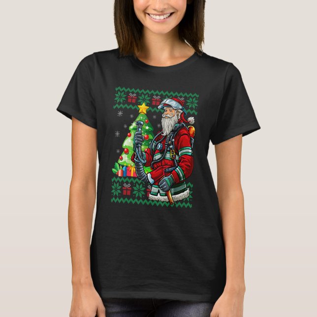 Camiseta Firefighter Santa Claus Fireman Ugly Christmas Swe (Frente)