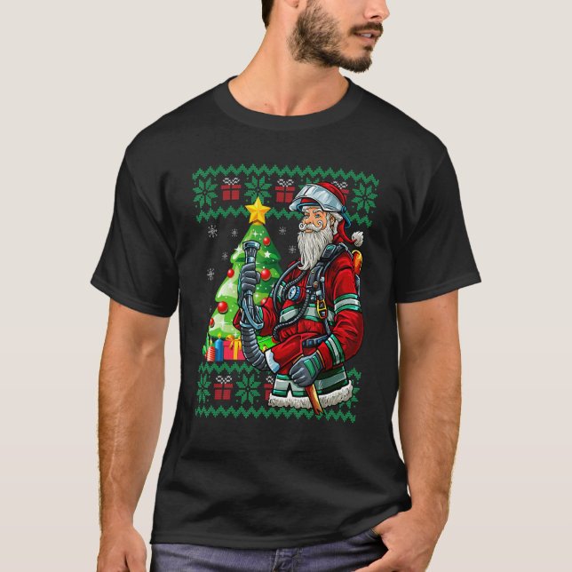 Camiseta Firefighter Santa Claus Fireman Ugly Christmas Swe (Frente)