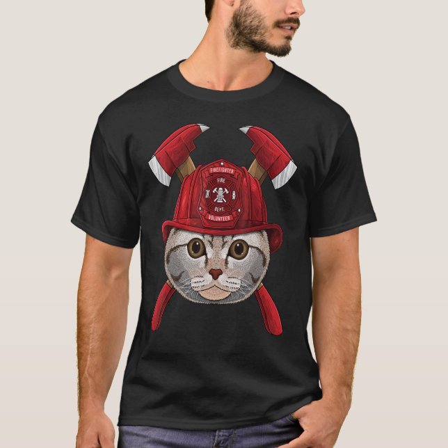 Camiseta Firefighter Scottish Fold Fireman Boys Kids Fire R (Frente)