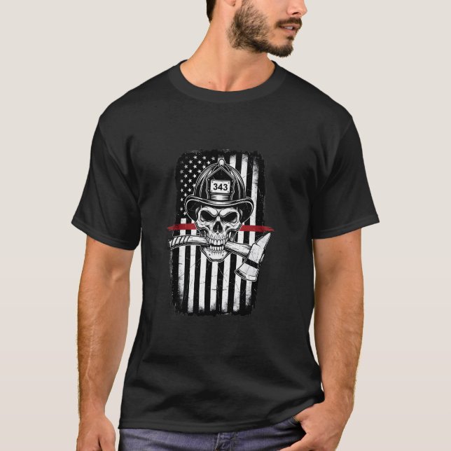 Camiseta Firefighter Skull Thin Red Line T-Shirt (Frente)