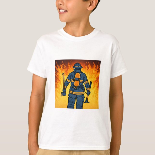 Camiseta Firefighter Standing Against the Flames (Frente)