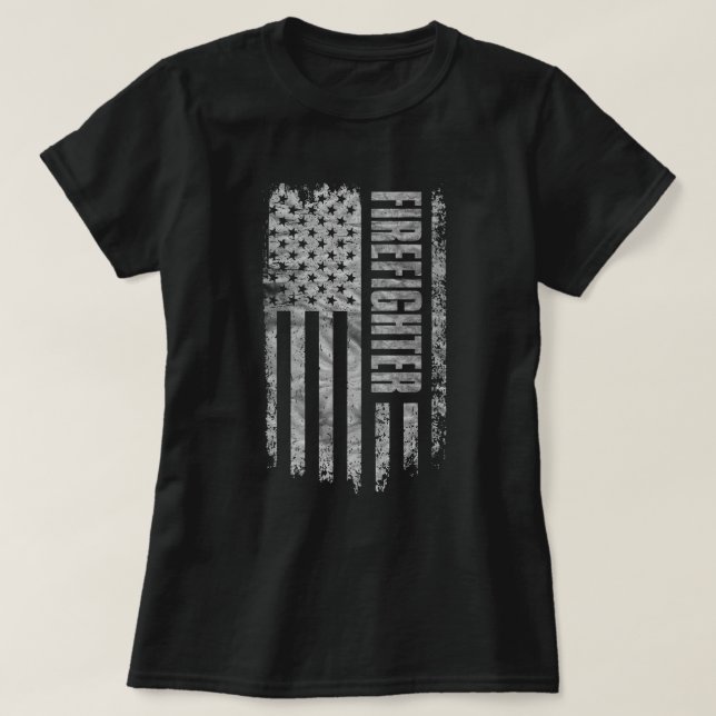 Camiseta Firefighter USA Flag Distressed design (Frente do Design)