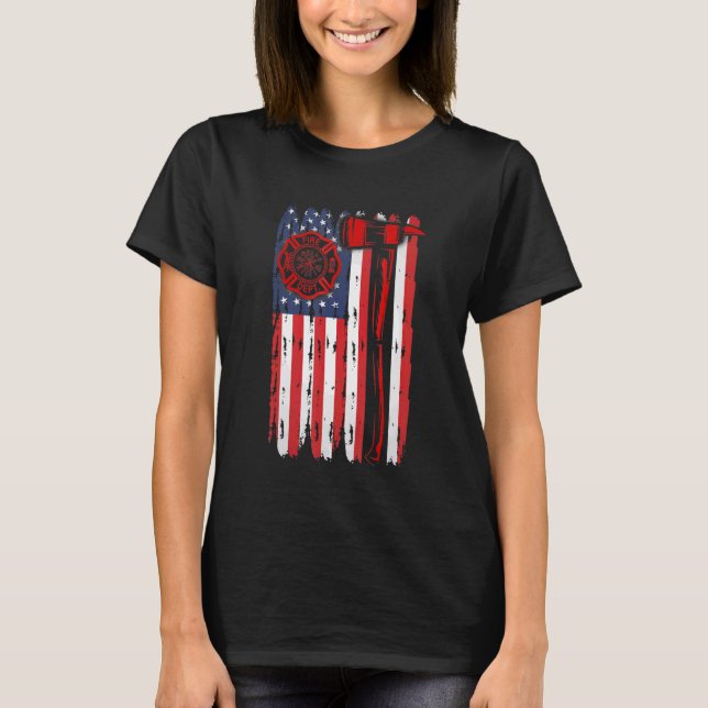 Camiseta Fireman American Flag Graphics Firefighter Labor D (Frente)