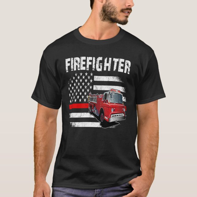 Camiseta Fireman American Flag Red Line US Firefighter Patr (Frente)