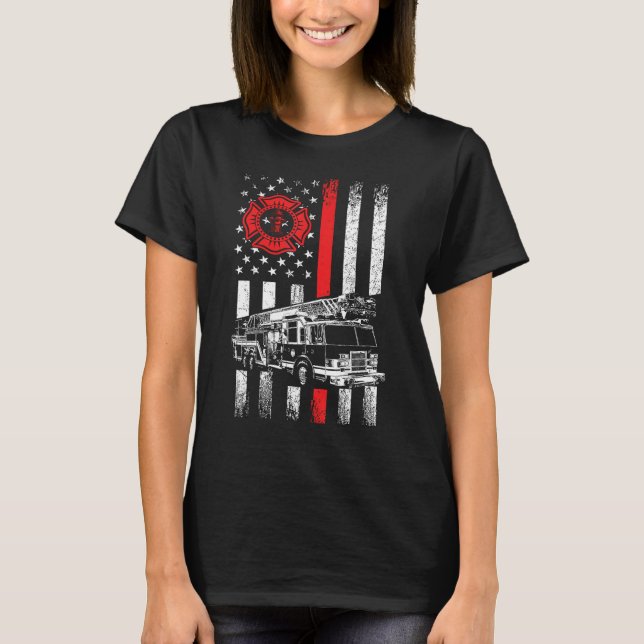 Camiseta Fireman American Flag Thin Red Line Graphics (Frente)