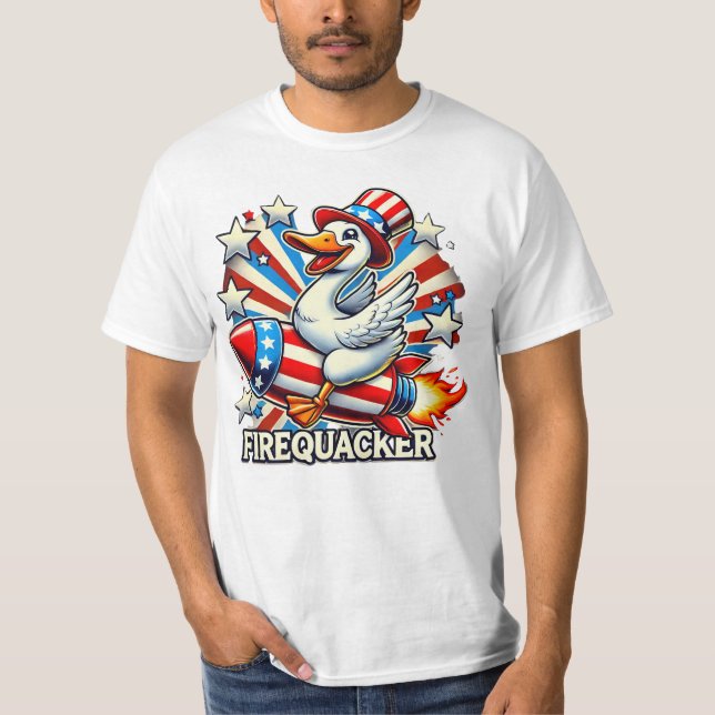 Camiseta FIREQUACKER - Ganso Patriótico Engraçado num Fogue (Frente)