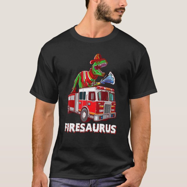Camiseta Firesauro Bombeiro Saurus Cute Firecaminhão FFIREL (Frente)