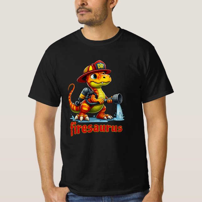 Camiseta Firesauro - Íll do Cartoon do Bombeiro Dinossauro (Frente)