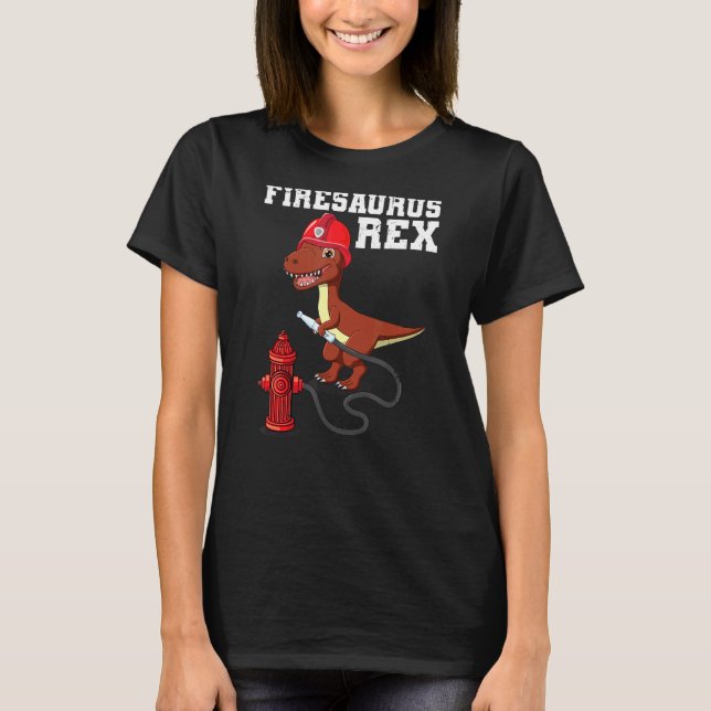 Camiseta Firesaurus Rex Firefighter Rex Dinosaur Fireman Bo (Frente)