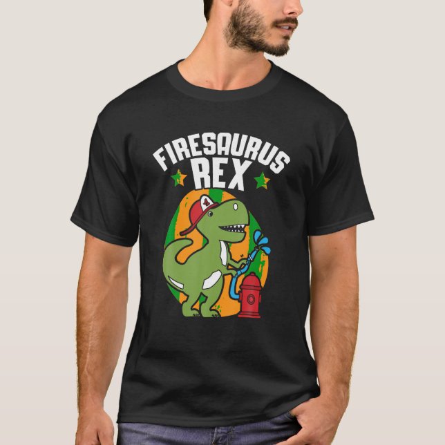 Camiseta Firesaurus Rex Fireman Fire Rescuter Din (Frente)