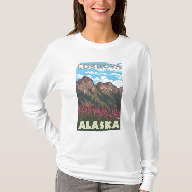 Camiseta Fireweed & montanhas - Cordova, Alaska (Frente)