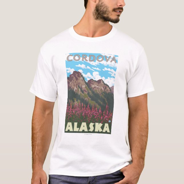 Camiseta Fireweed & montanhas - Cordova, Alaska (Frente)
