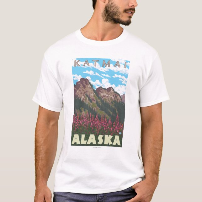 Camiseta Fireweed & montanhas - Katmai, Alaska (Frente)