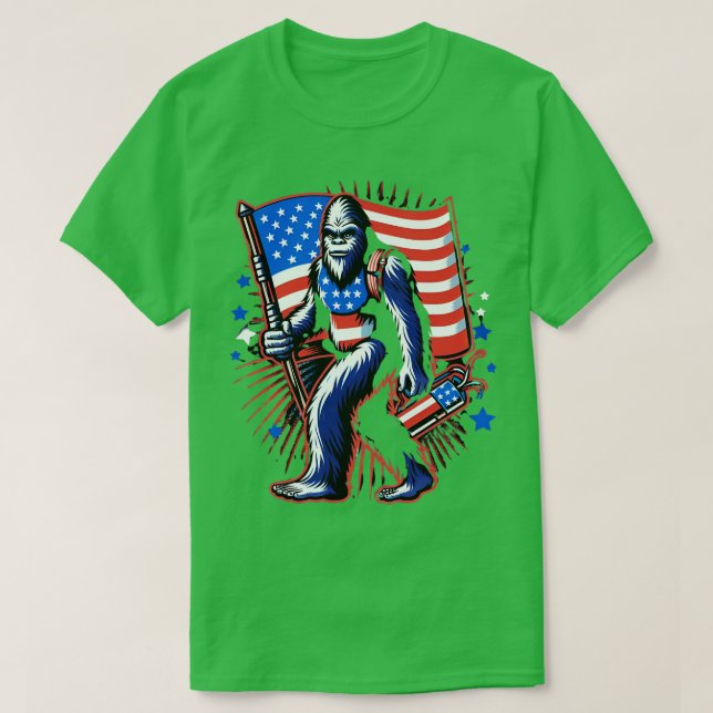 Camiseta Fireworks 4 de julho Men Sasquatch (Frente do Design)