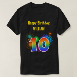 Camiseta Fireworks divertido + Rainbow Pattern "10" Anivers