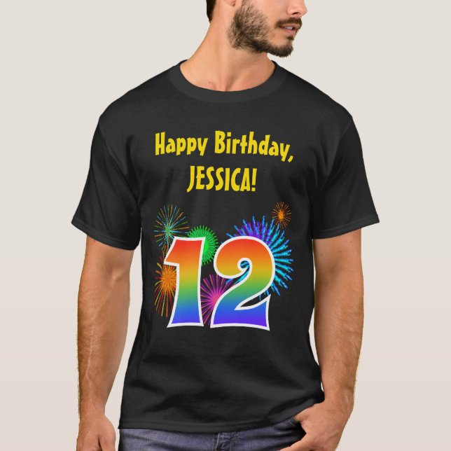 Camiseta Fireworks divertido + Rainbow Pattern "12" Anivers (Frente)