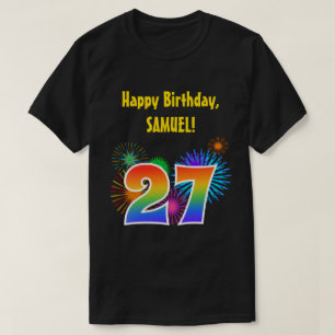 Camiseta Fireworks divertido + Rainbow Pattern "27" Anivers