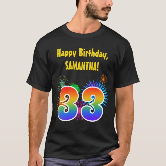 Camiseta Fireworks divertido + Rainbow Pattern "33" Anivers (Frente)