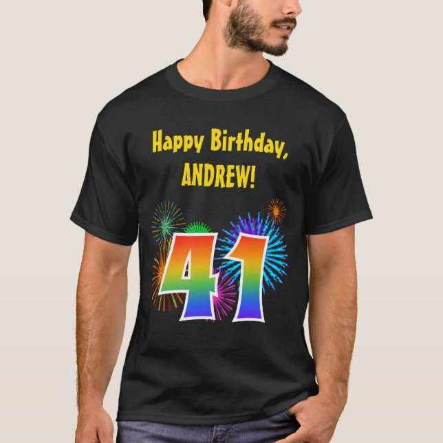 Camiseta Fireworks divertido + Rainbow Pattern "41" Anivers (Frente)