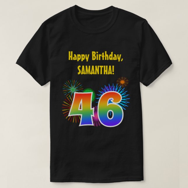 Camiseta Fireworks divertido + Rainbow Pattern "46" Anivers (Frente do Design)