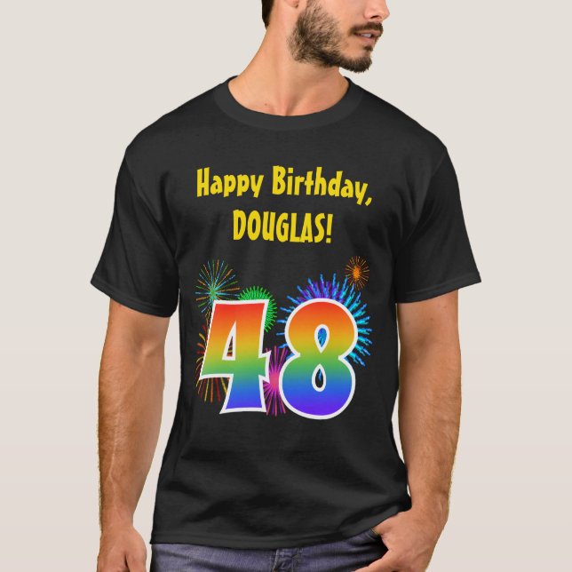 Camiseta Fireworks divertido + Rainbow Pattern "48" Anivers (Frente)