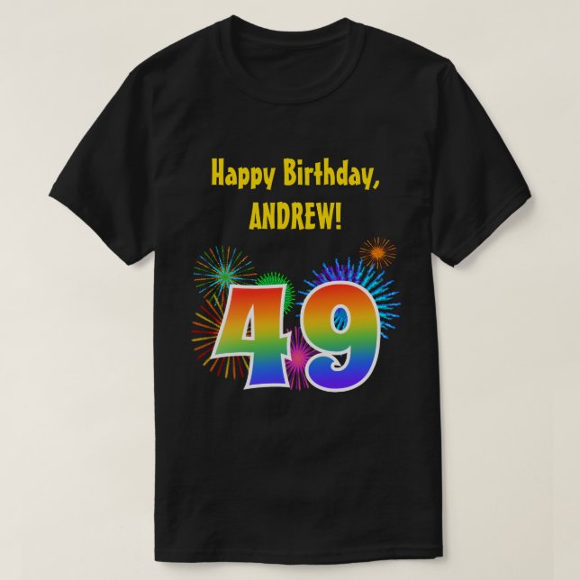 Camiseta Fireworks divertido + Rainbow Pattern "49" Anivers (Frente do Design)