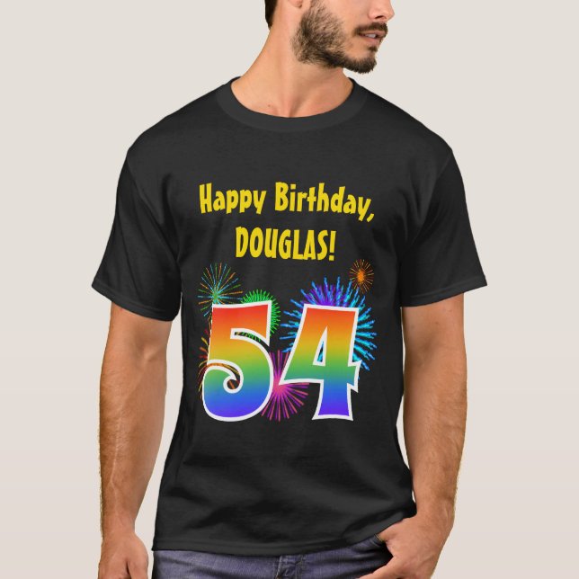 Camiseta Fireworks divertido + Rainbow Pattern "54" Anivers (Frente)